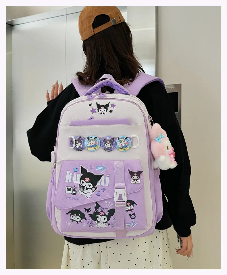 Cinnamoroll Backpack Badges Plush Pendant Casual Cute Cartoon Shoulder Bag Adjustable Shoulder Strap Ultralight Gear