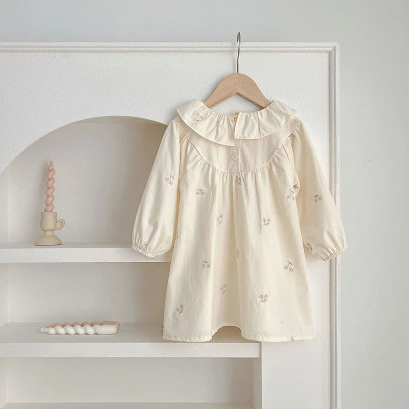 2026 New Baby Girl Party Dress Kids Long Sleeved Dress Spring 2-6Y Cotton Embroidery Baby Lapel Dress Princess sweet Dresses