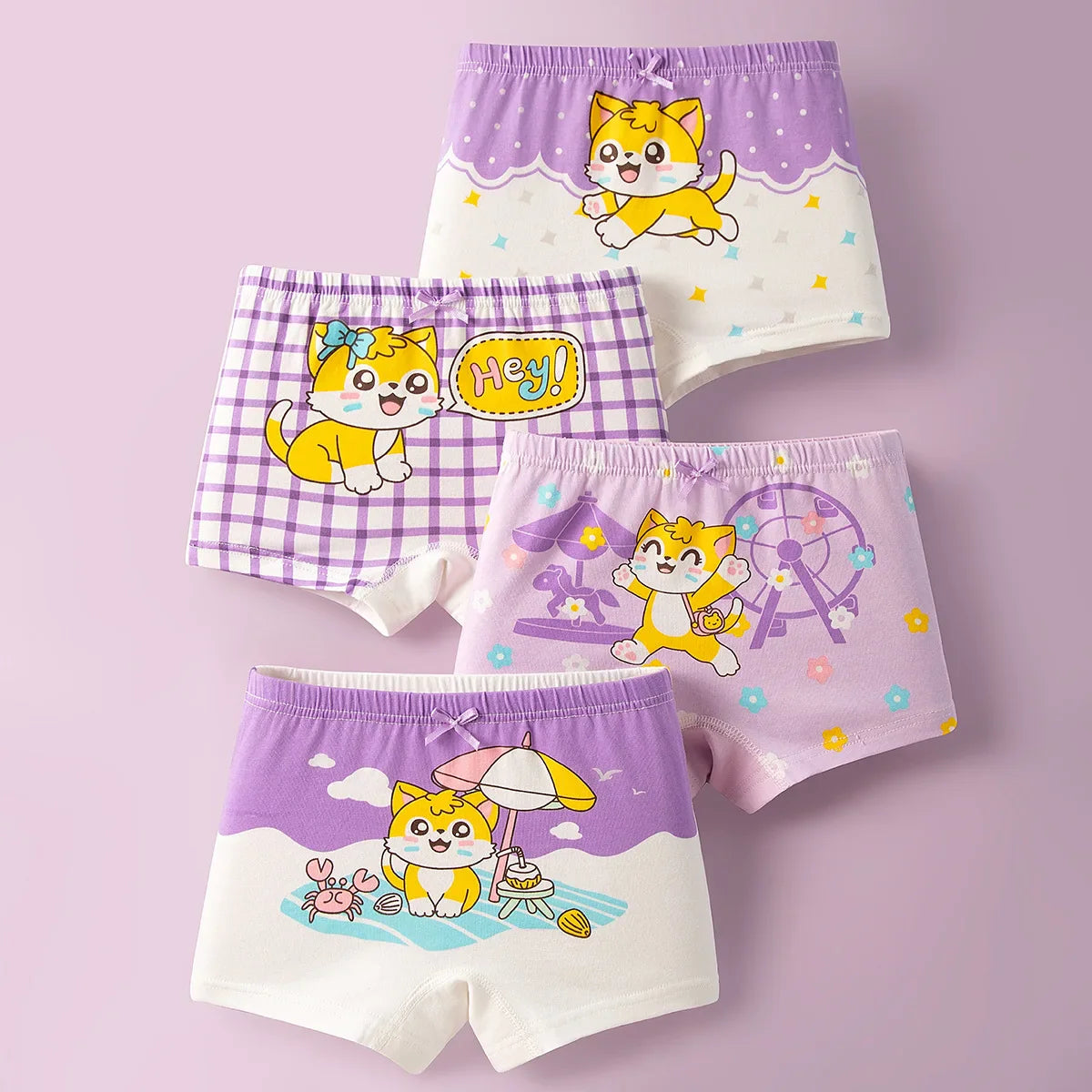 4pcs Cotton Girls Soft Panties Baby Lovely Character Pattern Cartoon Panty Students Boxer Briefs Kids Underwears Children Boxers