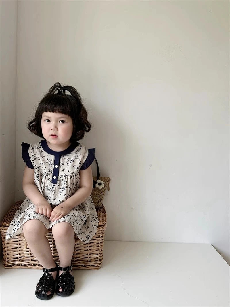Girls summer floral dress 2024 new summer baby cotton halter dress children sleeveless undershirt skirt 2t 3t 4t 5t 6t 7t