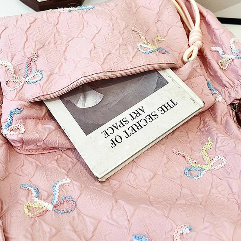 Versatile Junior High School Student Travel Laptop Backpack Cute Schoolbag Female Middle School Student Fashion Bowknot Backpack