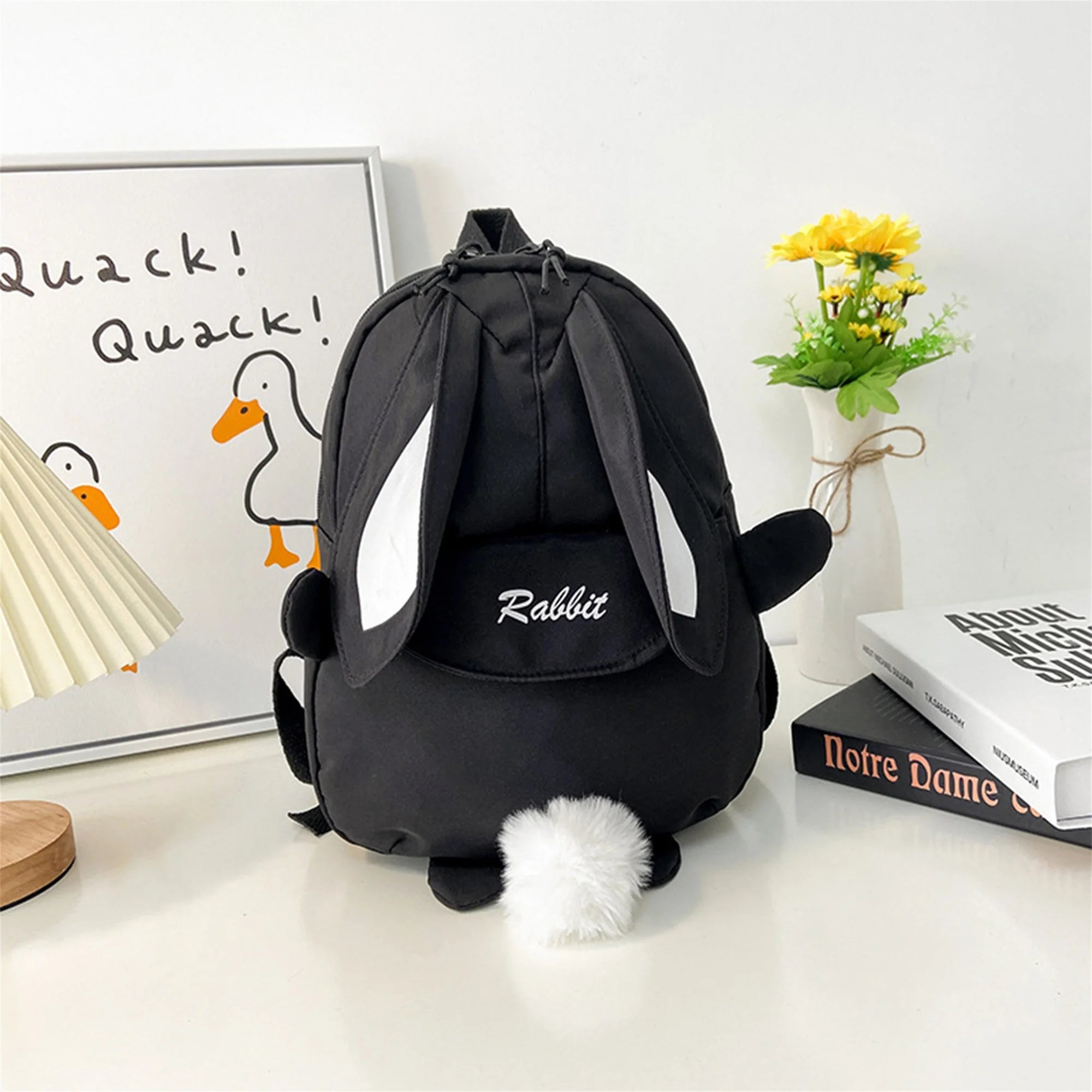 Girl Rabbit Ear Backpack Casual Schoolbag Waterproof Large Capacity School Backpack Smooth Zipper Solid Teens Travel and Gifts