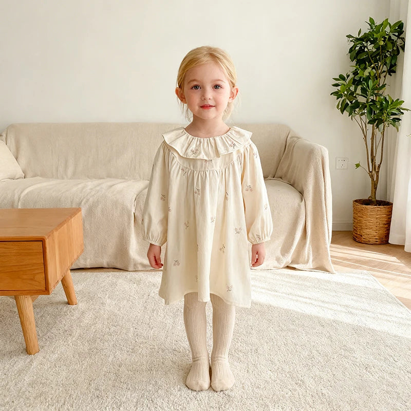 2026 New Baby Girl Party Dress Kids Long Sleeved Dress Spring 2-6Y Cotton Embroidery Baby Lapel Dress Princess sweet Dresses
