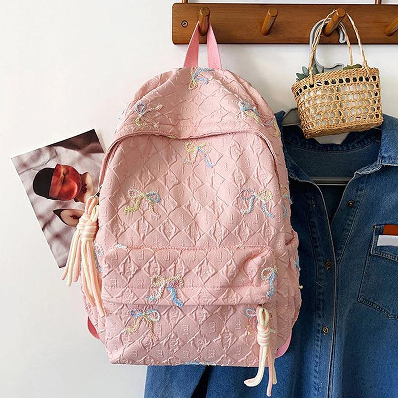 Versatile Junior High School Student Travel Laptop Backpack Cute Schoolbag Female Middle School Student Fashion Bowknot Backpack