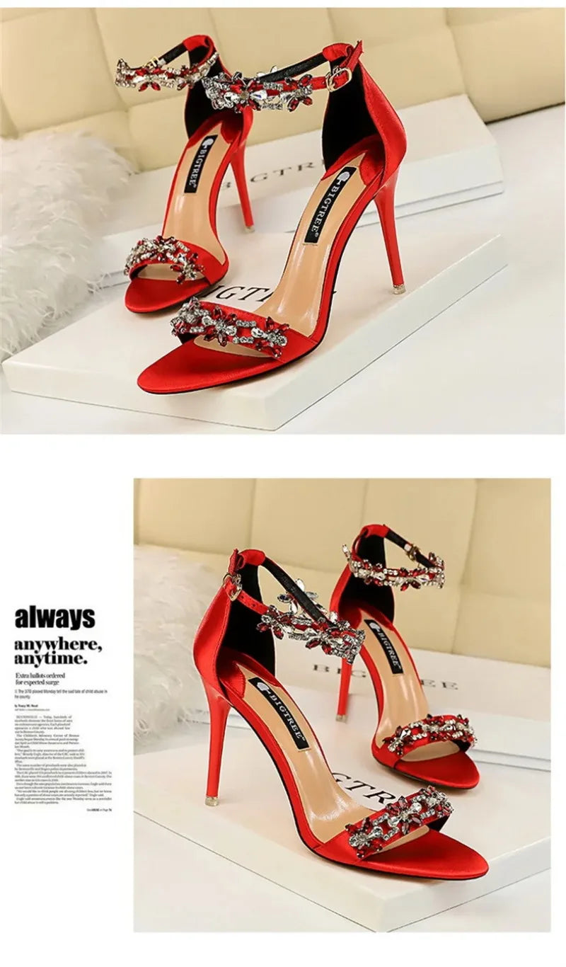Fashion Designer Women's Shoes Luxury Rhinestone High Heeled Sandals for Woman Summer New Open Toe Casual Shoes Sandalias Mujer