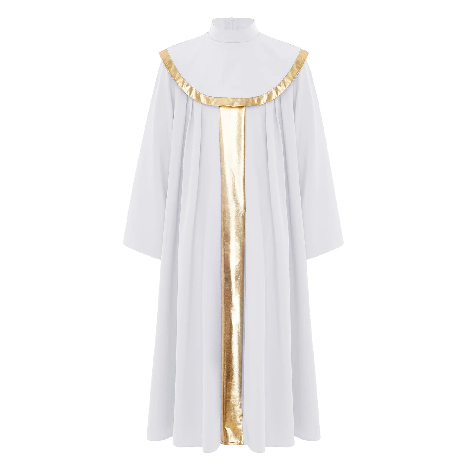 Boys Girls Choir Robe Liturgical Worship Praise Dance Costume Long Sleeve Metallic Color Block Patchwork Pleated Dress Grown