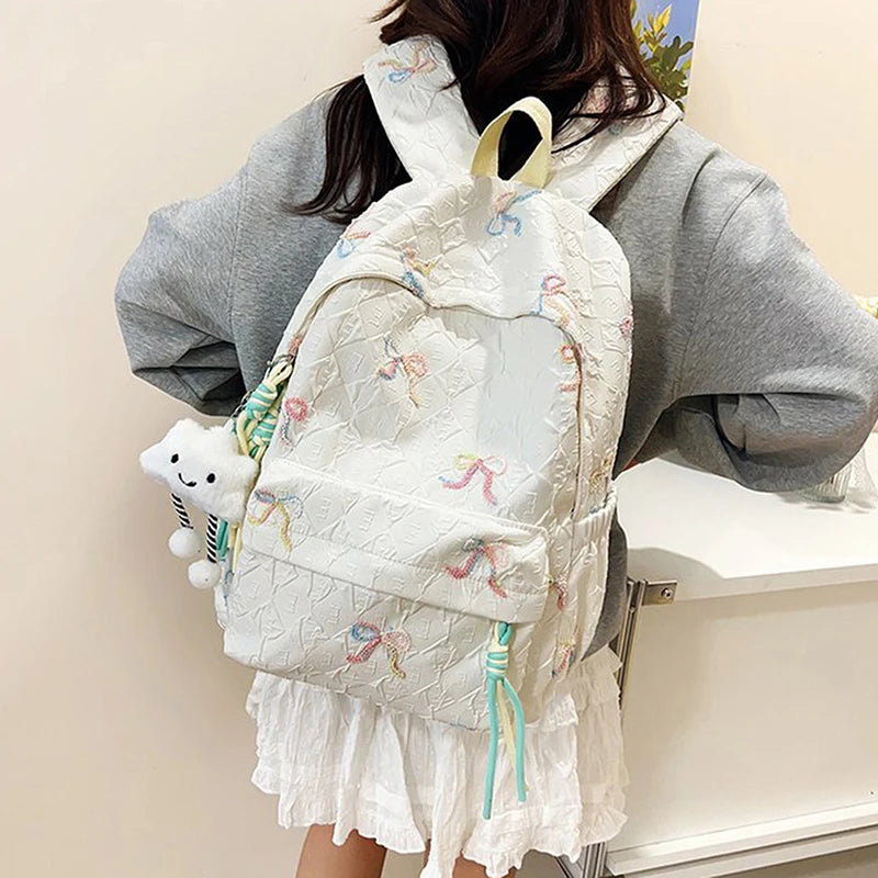 Versatile Junior High School Student Travel Laptop Backpack Cute Schoolbag Female Middle School Student Fashion Bowknot Backpack