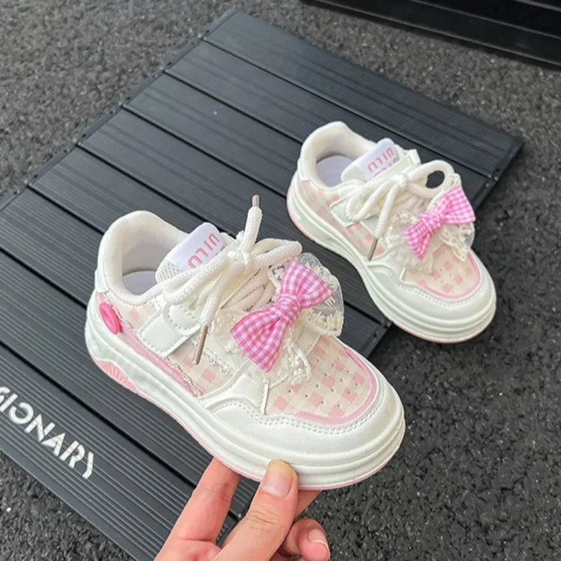 2025 Autumn Girls Casual Shoes Bowknot Sweet Kids Sports Shoes Soft Bottom New Children Running Shoes Non-slip Princess Sneakers