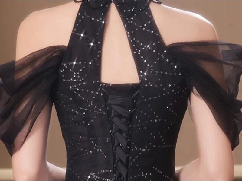 Evening Dresses Luxury 2026 Black Halter Evening Dress Corset Bodice Sequin Tulle Puffy Gown For Gala & Quinceanera
