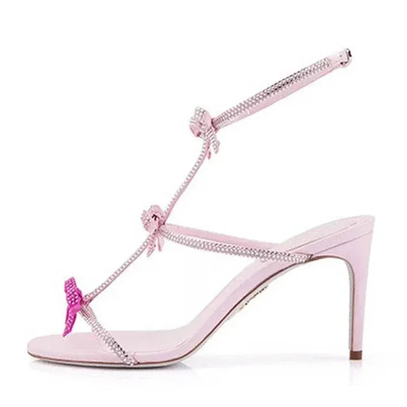 Aneikeh Elegant Silk Rhinestone Decoration High Heel Sandals Open Toe Thin Heel Women Shoes Summer Zapatos Mujer