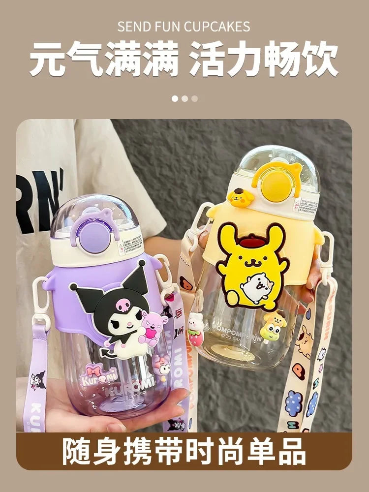 690ml Sanrio Large Capacity Water Bottle Cinnamoroll Kuromi My Melody Portable Straw Water Cup for Outdoor Sports Fitness