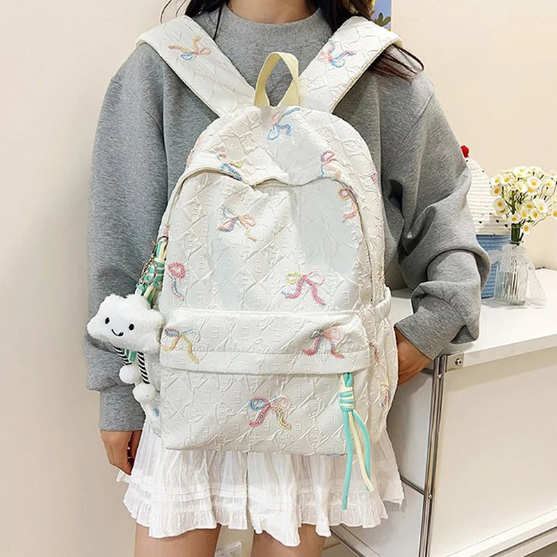 Versatile Junior High School Student Travel Laptop Backpack Cute Schoolbag Female Middle School Student Fashion Bowknot Backpack