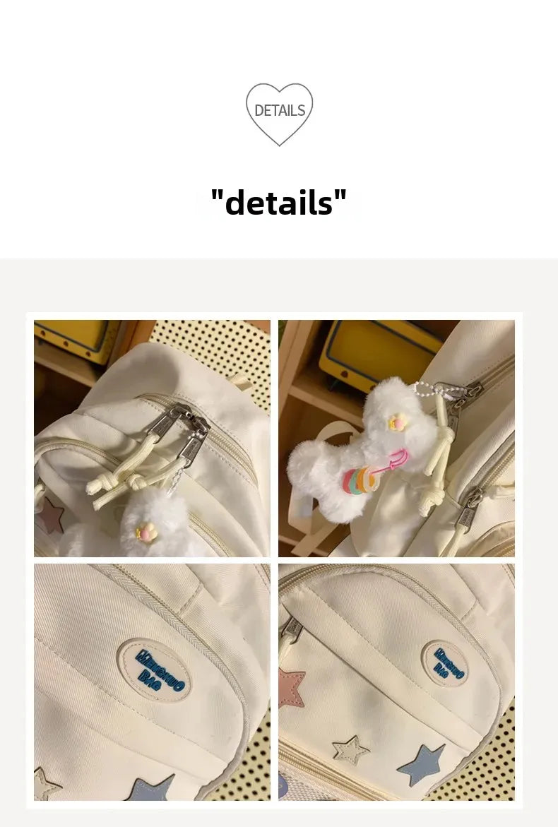 Casual Transparent Badge Large Capacity Commuter Backpack Suitable for Middle School Students Cute School Style Double Shoulder