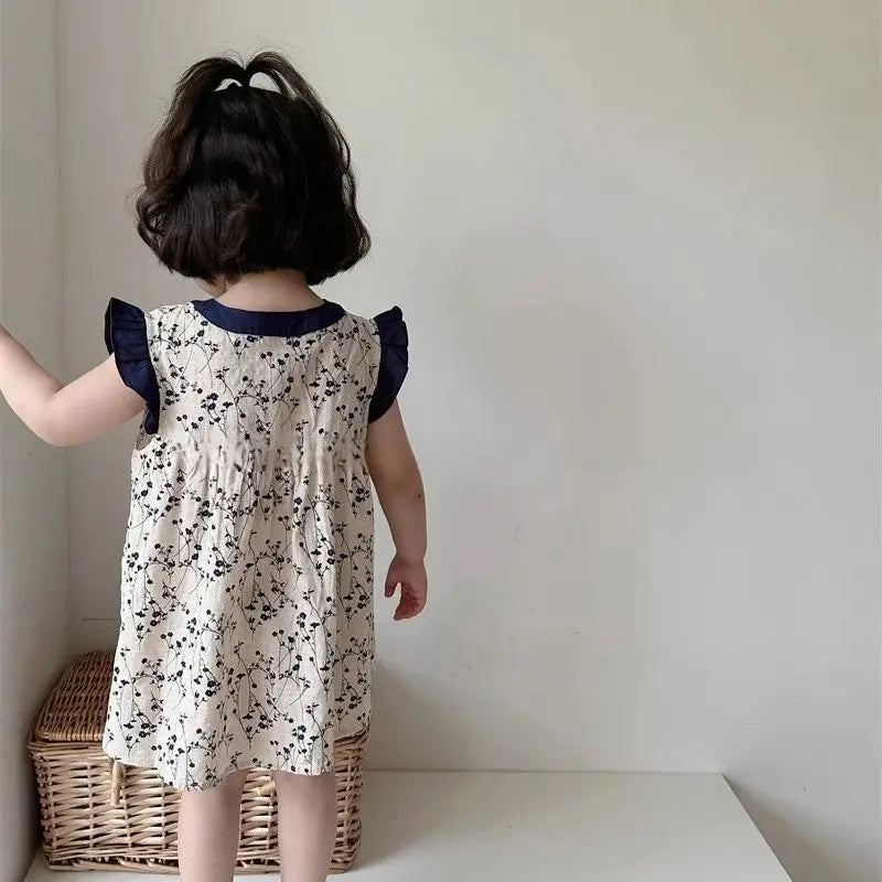 Girls summer floral dress 2024 new summer baby cotton halter dress children sleeveless undershirt skirt 2t 3t 4t 5t 6t 7t
