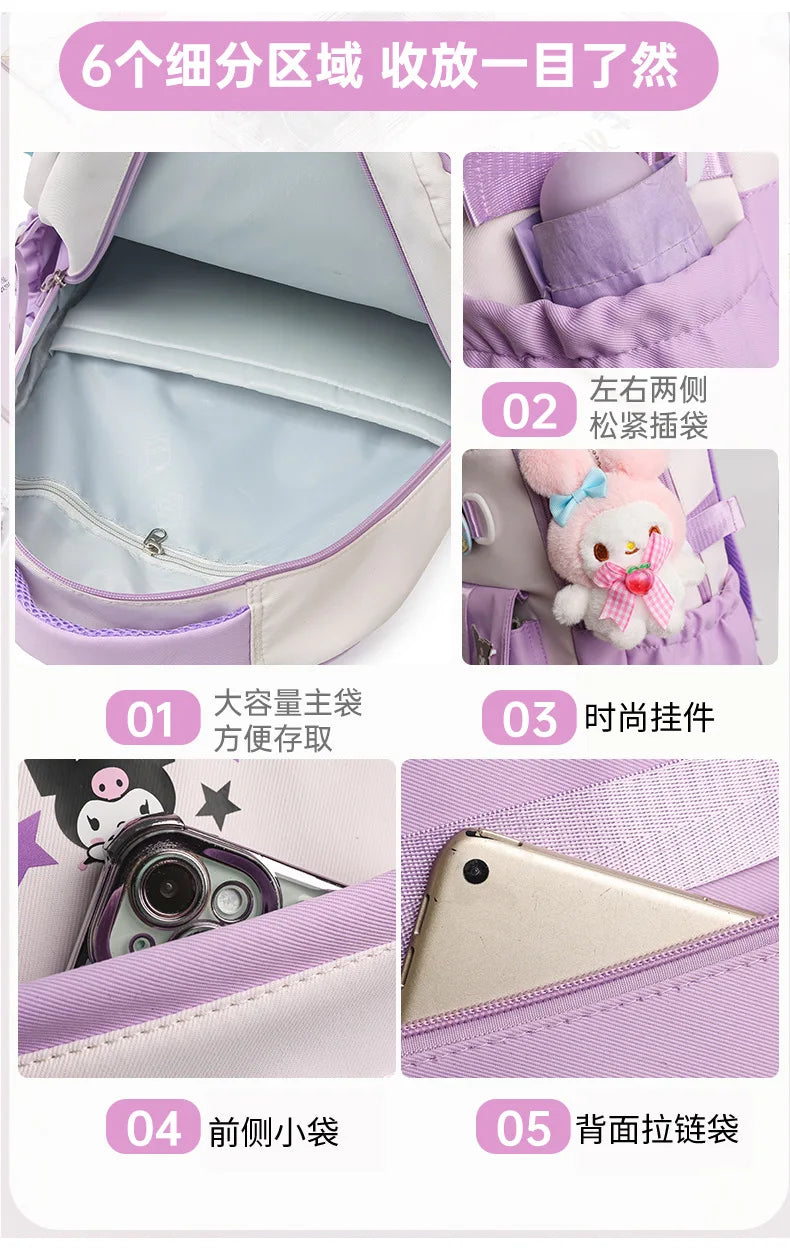 Cinnamoroll Backpack Badges Plush Pendant Casual Cute Cartoon Shoulder Bag Adjustable Shoulder Strap Ultralight Gear