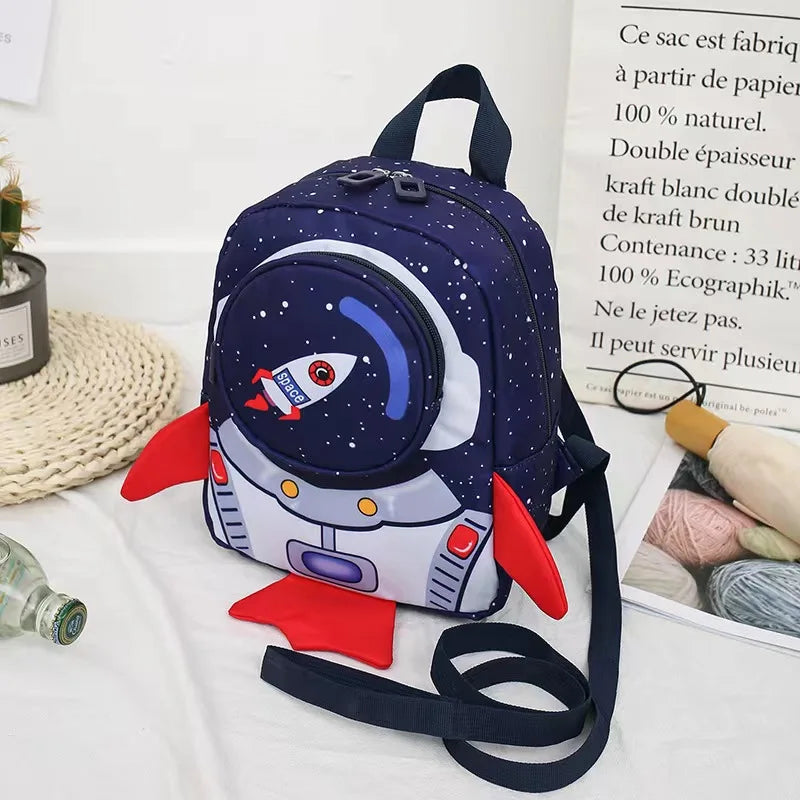 Kids Space Rocket Printed Children's Backpack Traction Rope Anti-lost Lightweight Kindergarten Schoolbag Early Education Bag