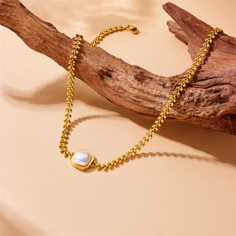 DIEYURO 316L Stainless Steel Square Large Pearl Necklace Earrings Ring For Women Girl New Party Gift Fashion Jewelry Set Bijoux