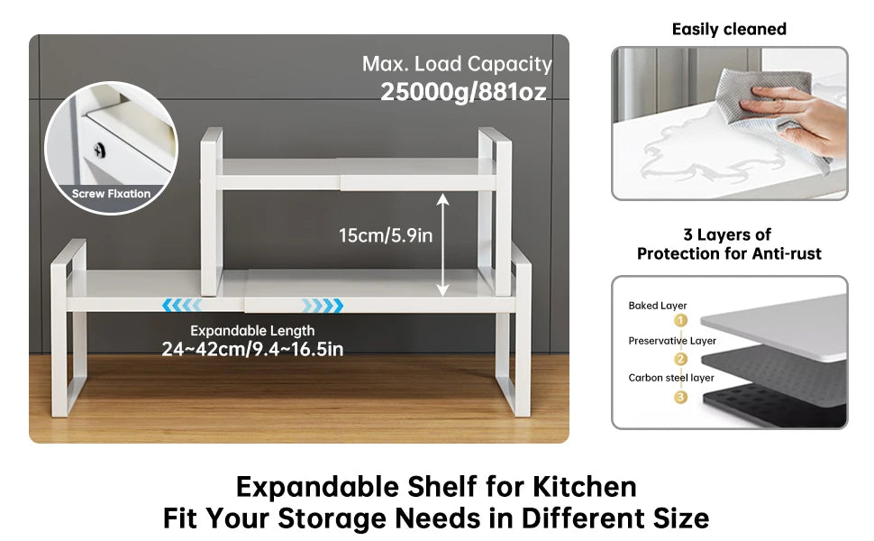 Kitchen Storage Rack under the Sink, Layered Shelf in the Cabinet, Countertop, Extendable Cabinet, Dish Storage Rack for Home Use