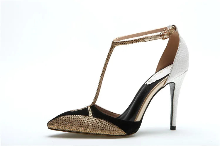 Spring and summer pointed toe hollow patent leather shoes thin high-heeled banquet dress large size small size women's sandals