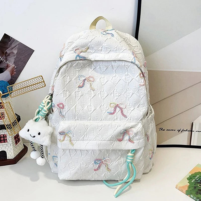 Versatile Junior High School Student Travel Laptop Backpack Cute Schoolbag Female Middle School Student Fashion Bowknot Backpack