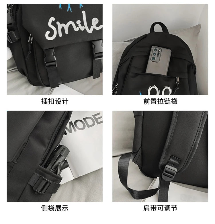 Fashion Cute Cartoon Pattern Waterproof Student School Bag, Casual Large Capacity Nylon Zipper Backpack Woman and Man, Unisex