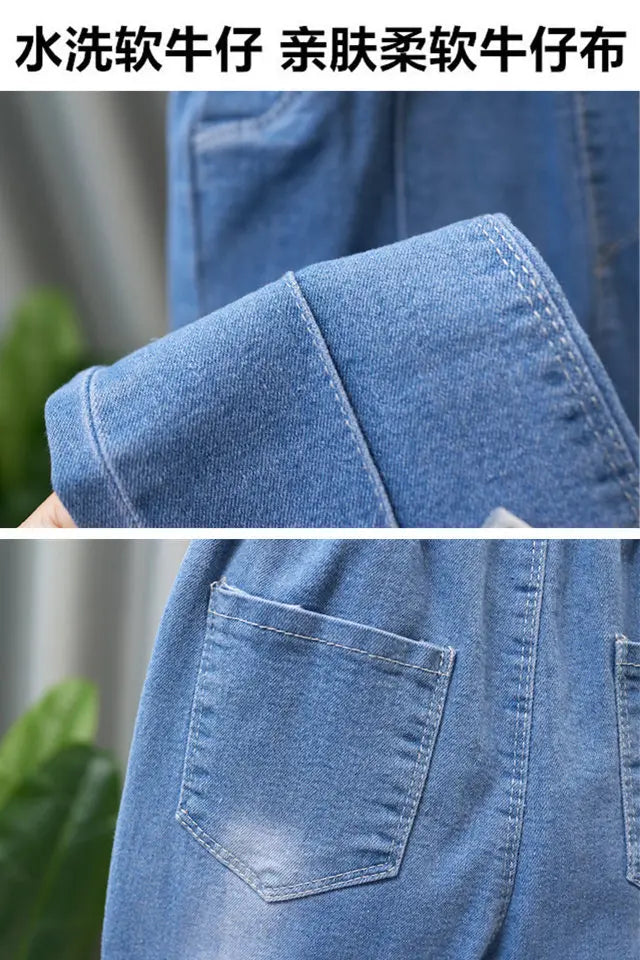 Girls Blue Jeans for Children's Fashion Clothing Princess Kids Denim Wide-leg Pants Baby Teens Girl Flared Bow Applique Trousers