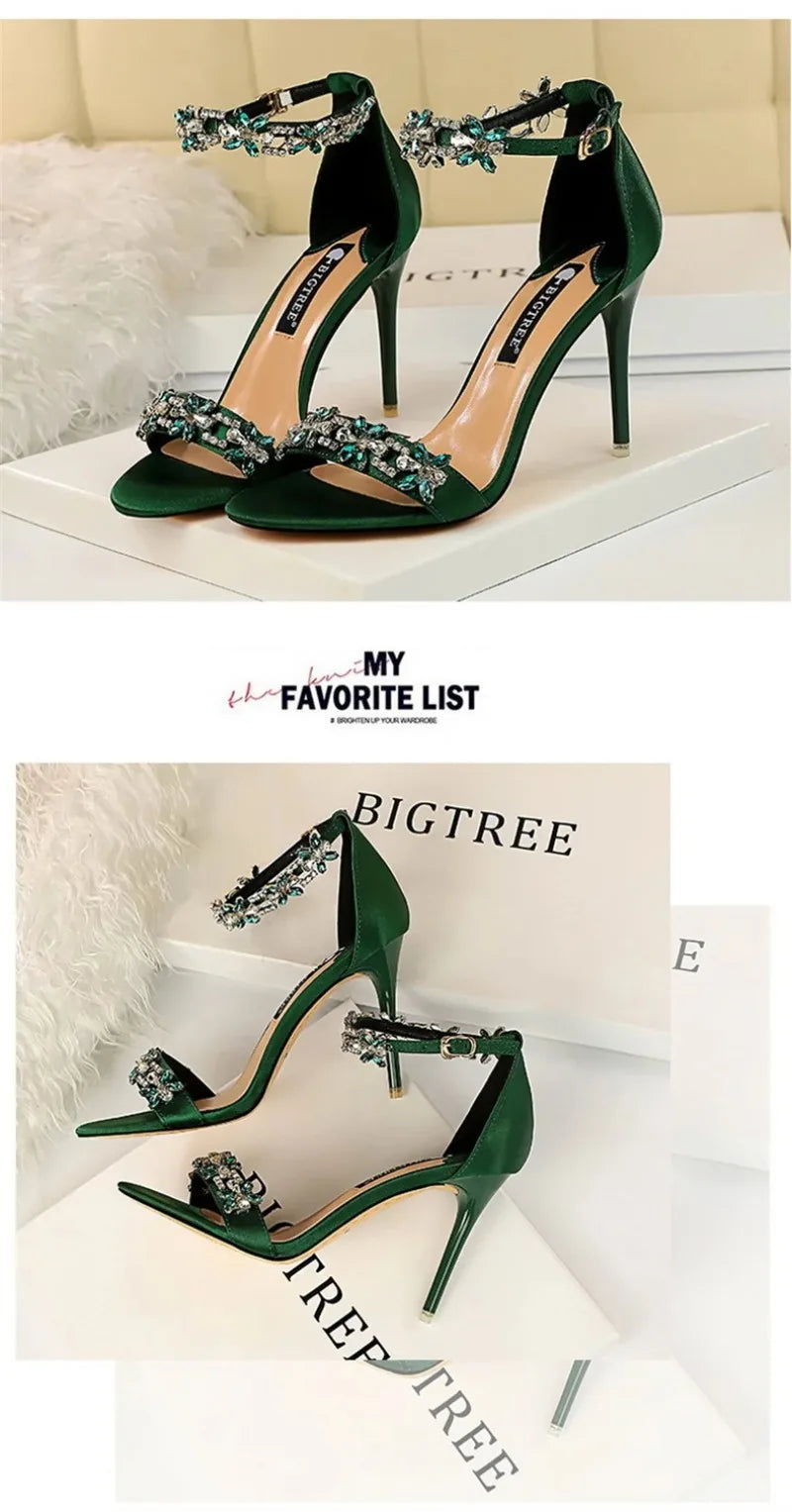 Fashion Designer Women's Shoes Luxury Rhinestone High Heeled Sandals for Woman Summer New Open Toe Casual Shoes Sandalias Mujer