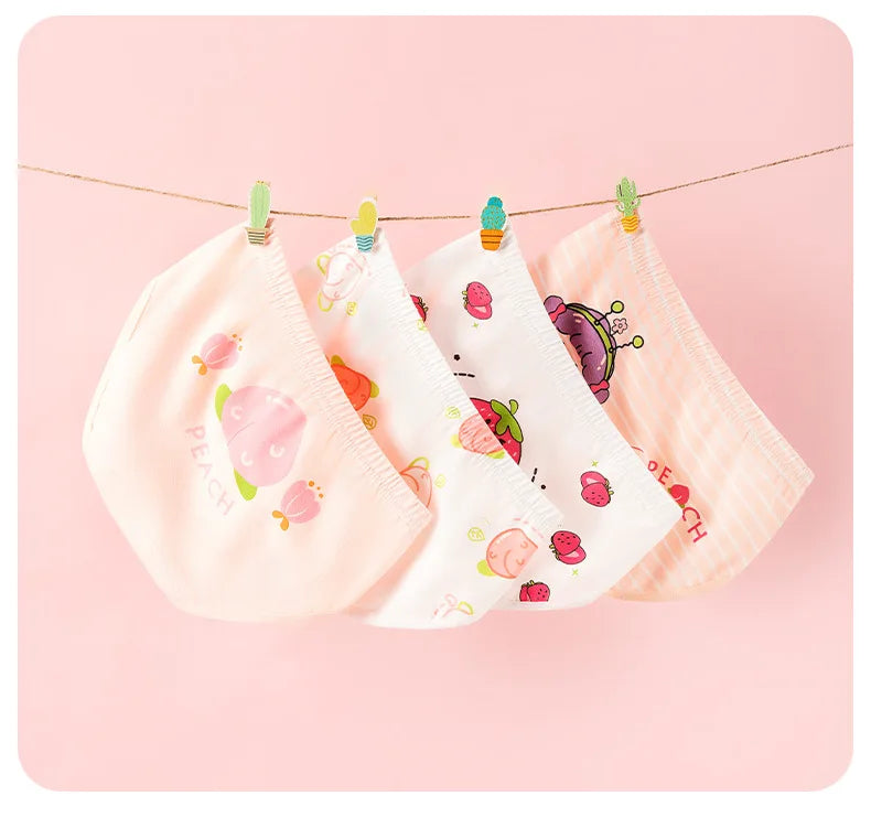 4Pcs Girls Cotton Panties Kid Breathable Soft Pretty Cartoon Briefs Young Children Underwears Toddler Antibacterial Knickers