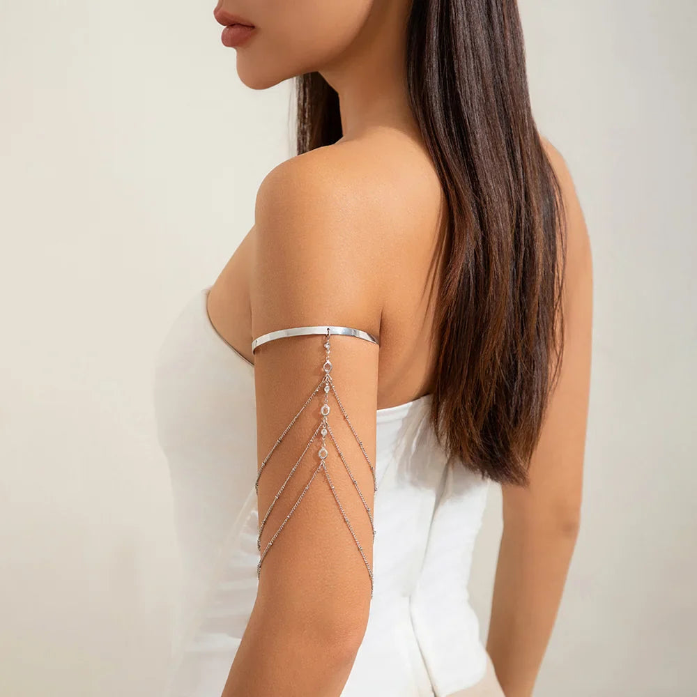 Trendy Arm Jewelry Fashion Sexy Multi-layered Rhinestone Chain Tassel Upper Arm Bracelet Armlet Armband Women Accessories