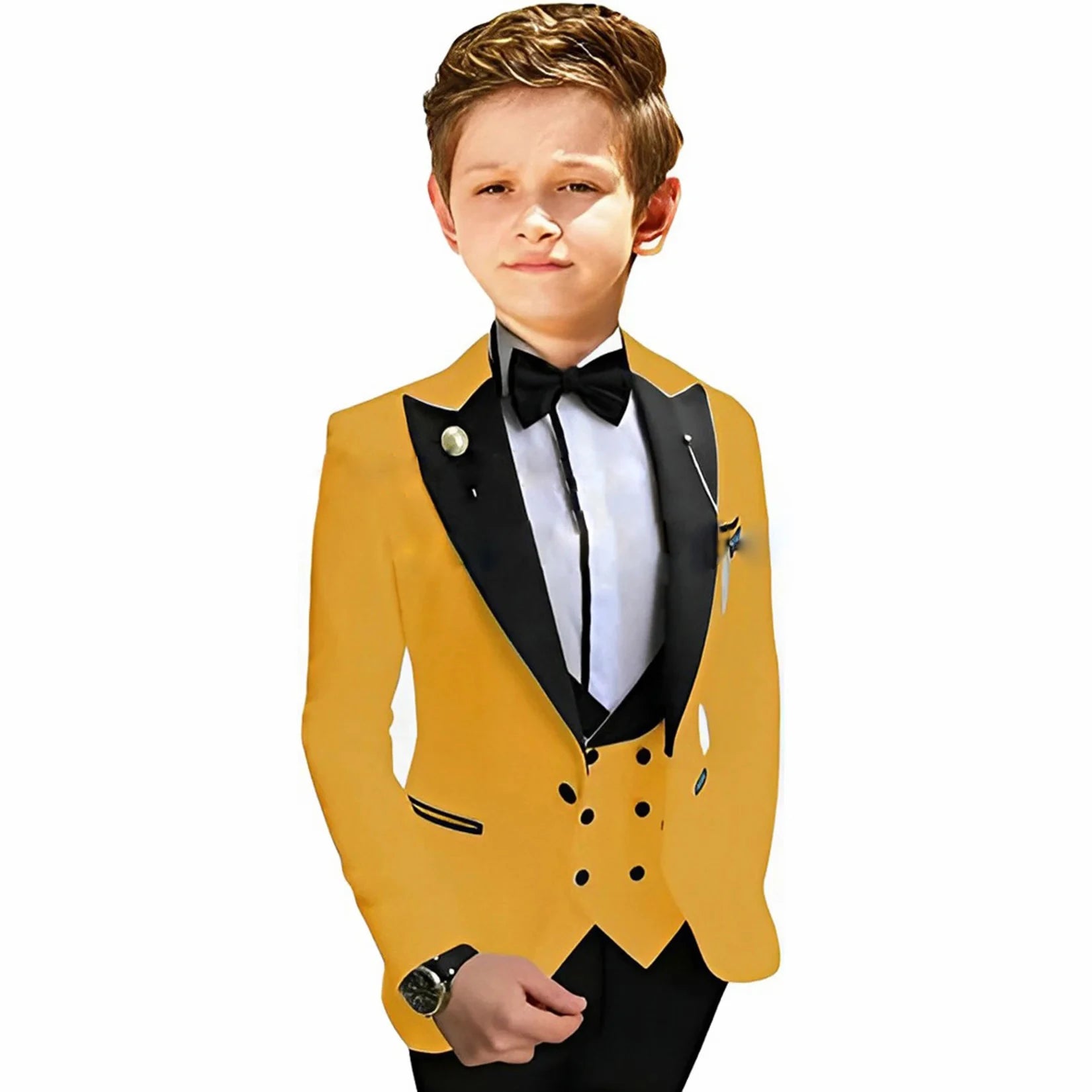 Boys Suit Wedding 3-Piece Party Dress Kids Splicing Lapel Jacket Pants Vest Blazer Slim Fit Complete Set of Clothes Tailored