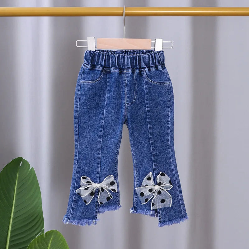 Spring Autumn New Children's Elastic Slit Flared Pants Baby Girls' Casual All Match Jeans Children Outer Wear Fashion Trousers