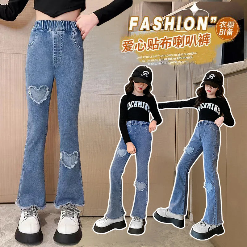 Baby Girls Jeans Children's Clothing Kids Clothes Casual Streetwear Vintage Denim Bell Bottoms Cute Kids Pants Cowboy