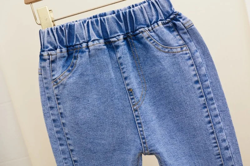 Girls' Jeans Spring and Autumn New Casual 3-12 Year Old Children's Loose Flare Pants Lace Pearl Girls' Denim Pants