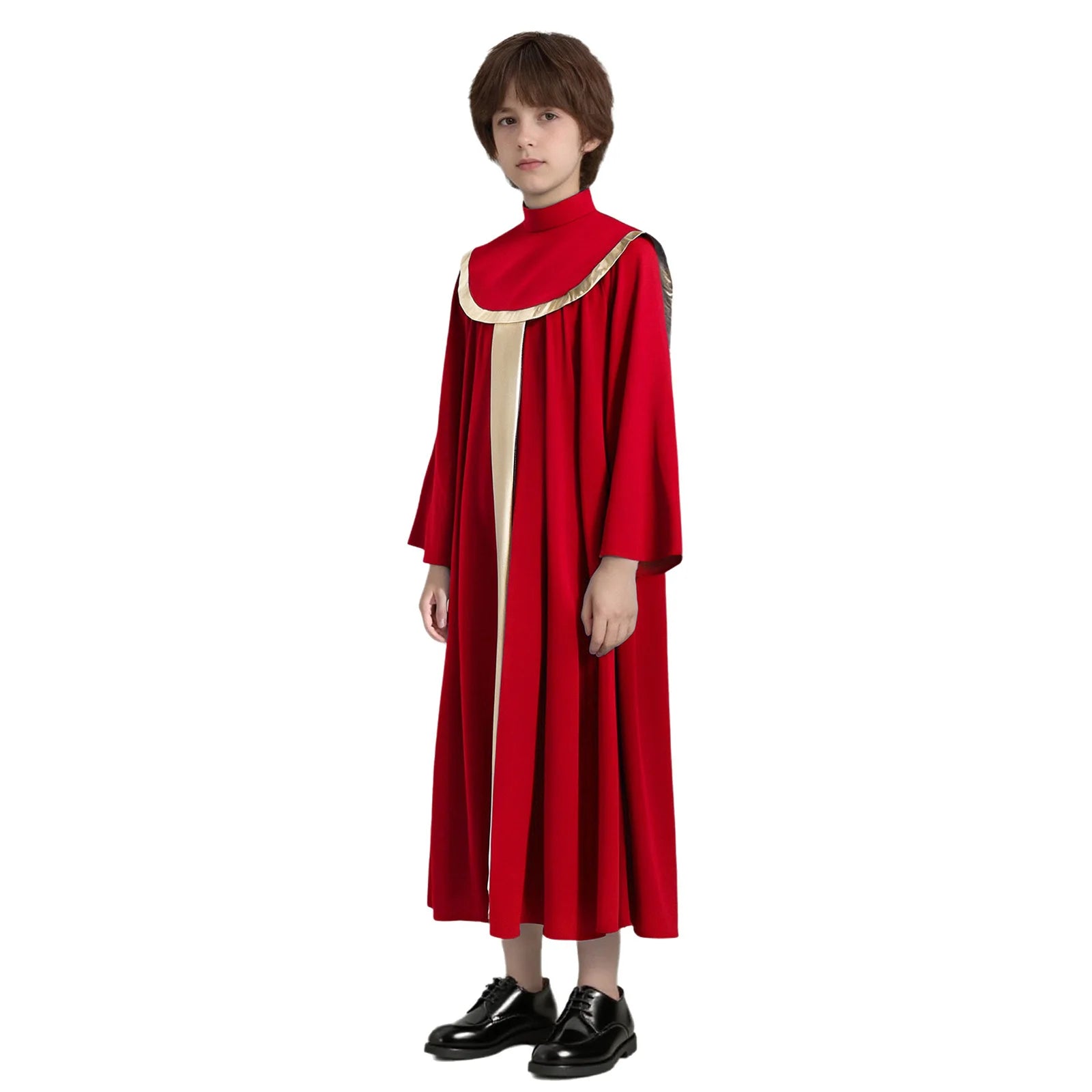 Boys Girls Choir Robe Liturgical Worship Praise Dance Costume Long Sleeve Metallic Color Block Patchwork Pleated Dress Grown