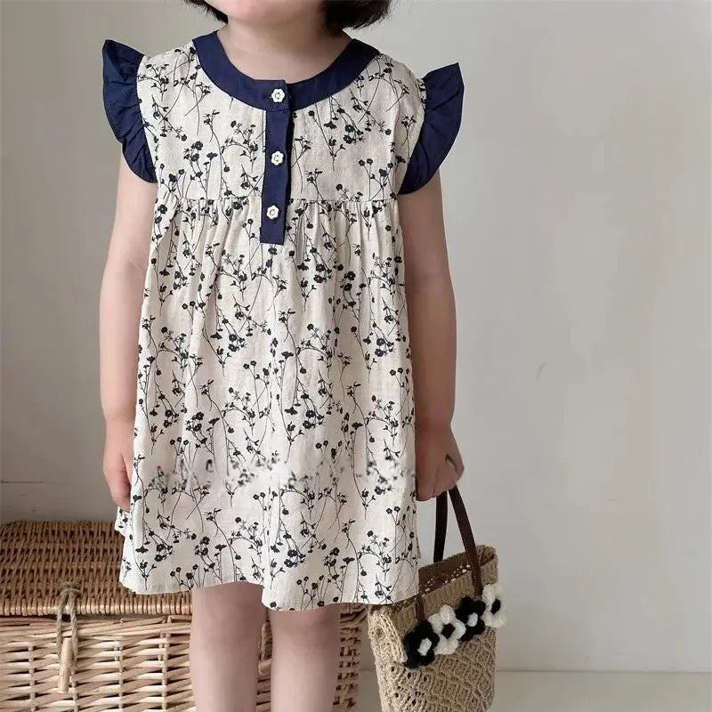 Girls summer floral dress 2024 new summer baby cotton halter dress children sleeveless undershirt skirt 2t 3t 4t 5t 6t 7t