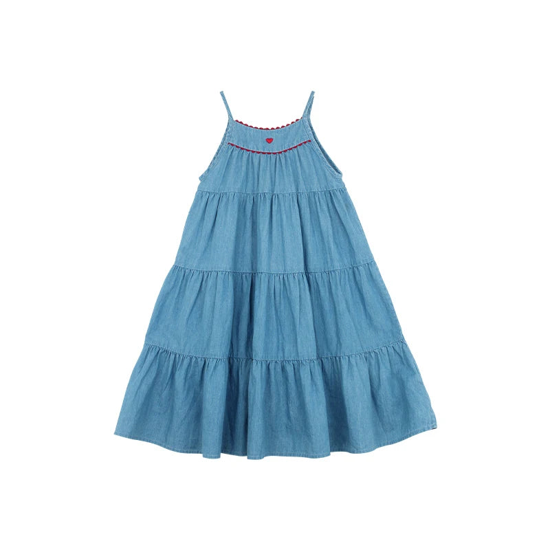 Summer Girls Denim Dress Fashion Girls Beach Holiday Long Dresses Baby Girl Casual Clothes
