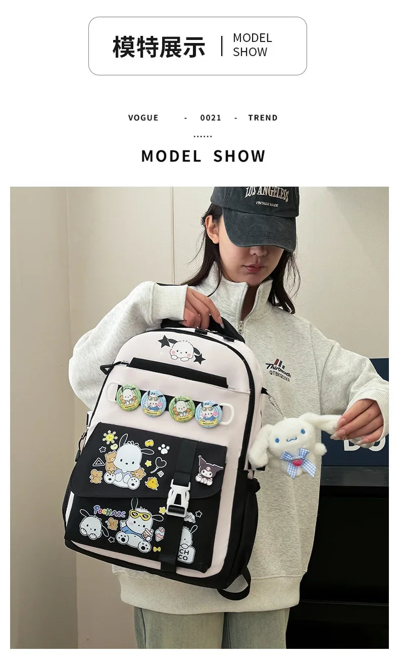 Cinnamoroll Backpack Badges Plush Pendant Casual Cute Cartoon Shoulder Bag Adjustable Shoulder Strap Ultralight Gear