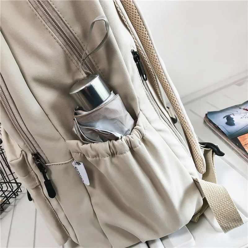 Solid Color Backpack Women Multi-pocket College Book Bag Casual Laptop Backpacks Men Schoolbag For Teenage School Bags For Girls