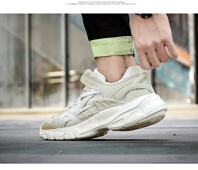 VIPOL Men's fashionable and versatile casual sports shoes, couple white sneakers, thick-soled height-increasing trendy shoes