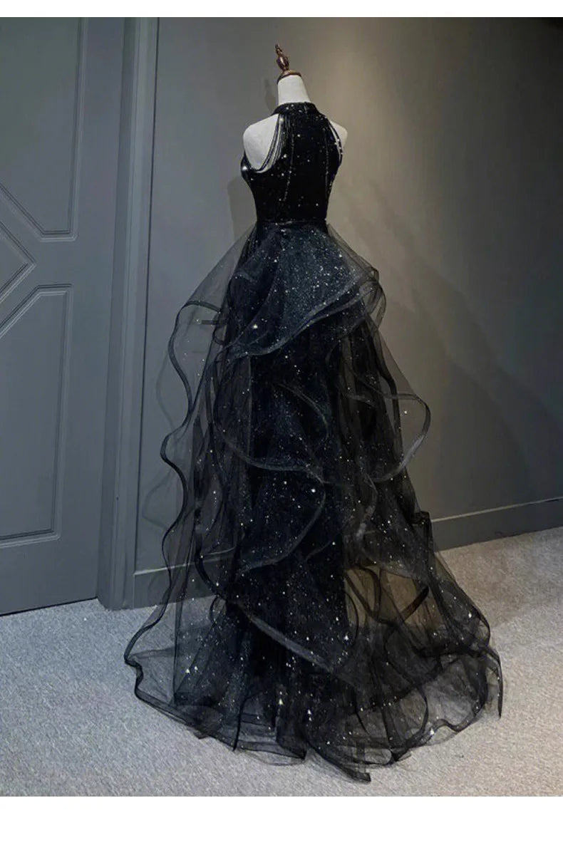 Black Sequined Evening Dress, High-end Light Luxury Hanging Neck Dress, High-end Feeling, Annual Meeting Art Exam for Women