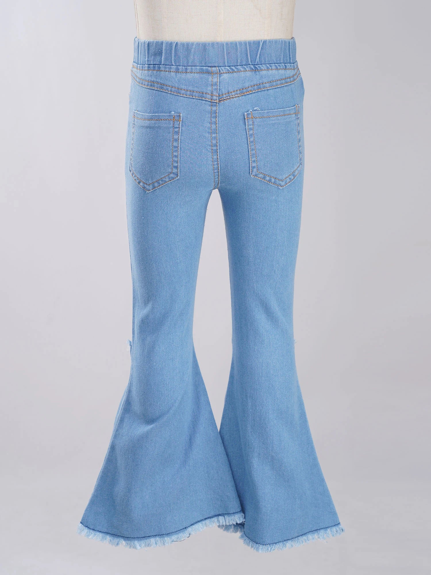 Kids Baby Girls Flare Pants Crisscross Ripped Bell Bottom Hem Denim Wide-leg Pants Children Toddler Cute Jeans Trousers Clothes