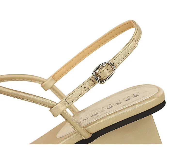 Wedge Heel with Herringbone Sandals Women's Rhinestone Thin Strap Toe Women's High Heels