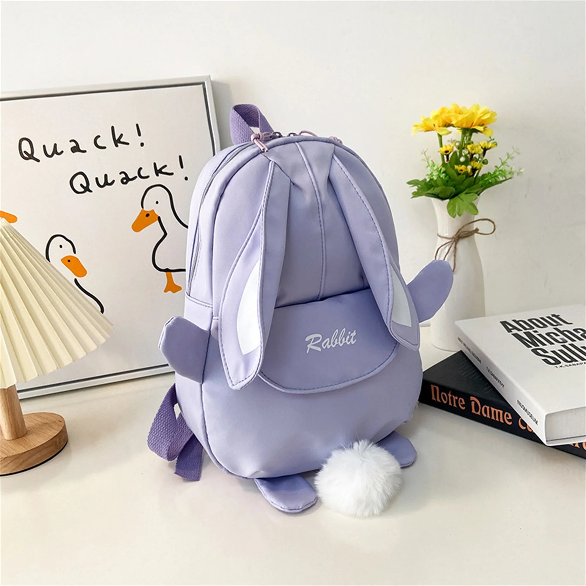 Girl Rabbit Ear Backpack Casual Schoolbag Waterproof Large Capacity School Backpack Smooth Zipper Solid Teens Travel and Gifts