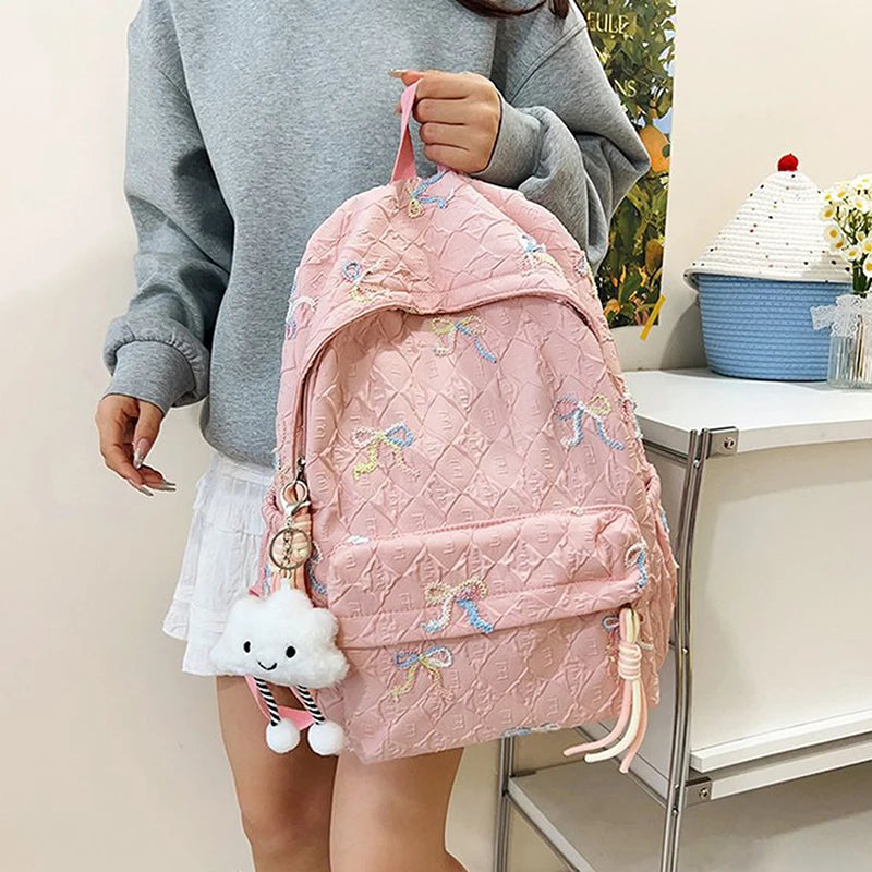 Versatile Junior High School Student Travel Laptop Backpack Cute Schoolbag Female Middle School Student Fashion Bowknot Backpack