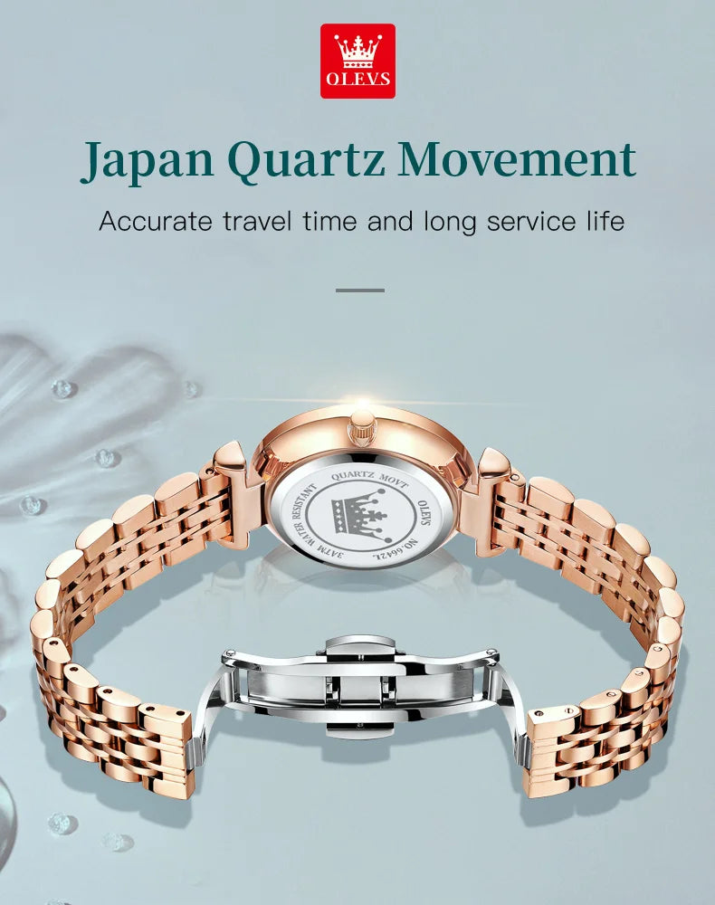 OLEVS New Women Luxury Jewel Quartz Watches Waterproof Stainless Steel Strap Watch For Women Fashion Date Clock Diamond Mirror