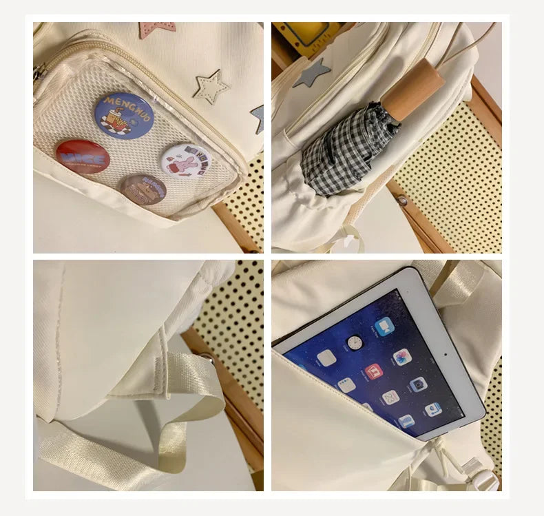 Casual Transparent Badge Large Capacity Commuter Backpack Suitable for Middle School Students Cute School Style Double Shoulder