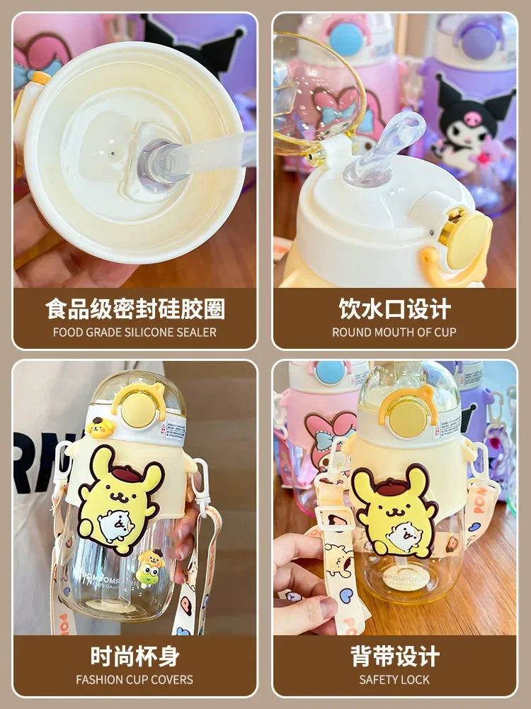 690ml Sanrio Large Capacity Water Bottle Cinnamoroll Kuromi My Melody Portable Straw Water Cup for Outdoor Sports Fitness