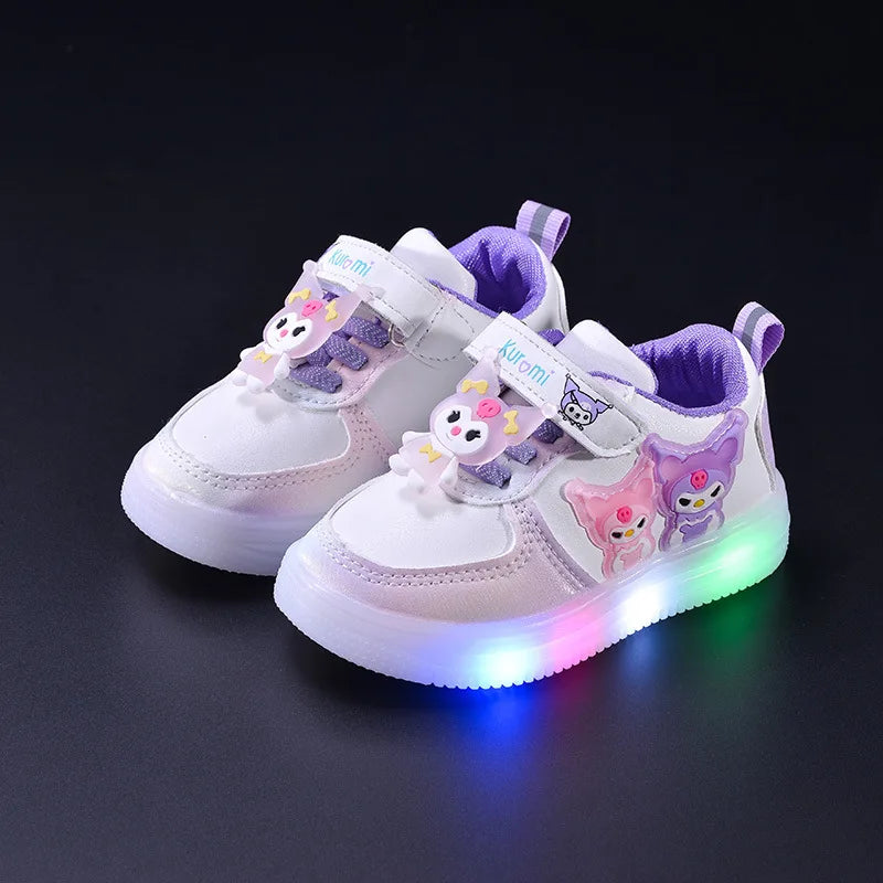 New Cartoon Kuromi Light Up Kids Sneakers Spring Autumn Fashion LED Shoes Big Electronic Vibration Children Casual Shoes