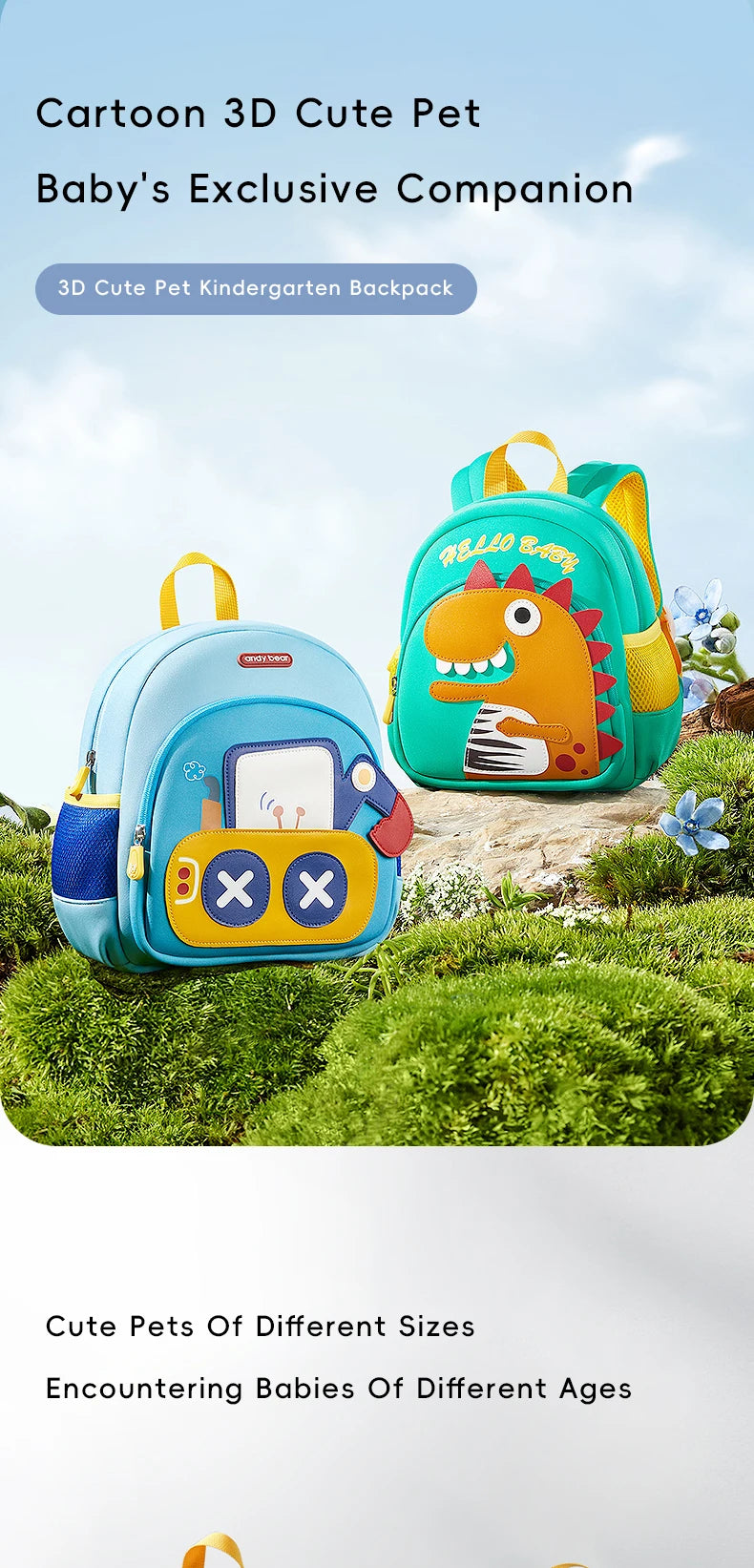 AIBEDILA Children Cute Cartoon 3D Dinosaur School Bags Anti-lost Boys Backpacks Girls Toddler Rucksack Kindergarten Schoolbag