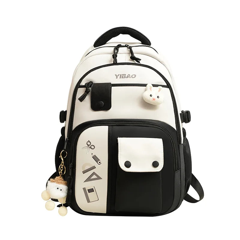 New cute rabbit children school backpack Fashionable splicing color contrast fresh lady knapsack kids schoolbags bring a doll